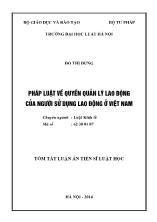 Tóm tắt Luận án Pháp luật về quyền quản lý lao động của người sử dụng lao động ở Việt Nam