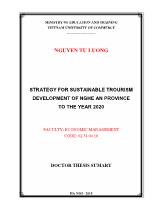 Tóm tắt Luận án Strategy for sustainable trourism development of Nghe An province to the year 2020