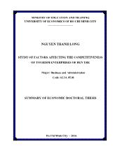 Tóm tắt Luận án Study of factors affecting the competitiveness of tourism enterprises of Ben Tre