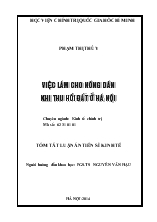 Tóm tắt Luận án Việc làm cho nông dân khi thu hồi đất ở Hà Nội