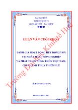 Đánh giá hoạt động huy động vốn tại ngân hàng nông nghiệp và phát triển nông thôn Việt Nam, chi nhánh thừa thiên Huế