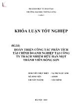 Đề tài Hoàn thiện công tác phân tích tài chính doanh nghiệp tại công ty trách nhiệm hữu hạn một thành viên Đông Sơn