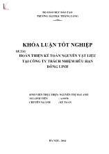 Đề tài Hoàn thiện kế toán nguyên vật liệu tại công ty trách nhiệm hữu hạn Đông Linh