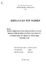 Đề tài Hoàn thiện kế toán tiền lương và các khoản trích theo lương tại công ty cổ phần đầu tư dịch vụ tổng hợp Thành Nam