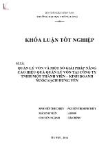 Đề tài Quản lý vốn và một số giải pháp nâng cao hiệu quả quản lý vốn tại công ty TNHH một thành viên – kinh doanh nước sạch Hưng Yên