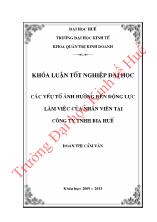 Khóa luận Các yếu tố ảnh hưởng đến động lực làm việc của nhân viên tại công ty TNHH bia Huế