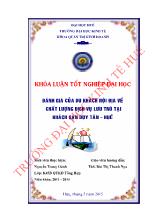 Khóa luận Đánh giá của du khách nội địa về chất lượng dịch vụ lưu trú tại khách sạn Duy tân - Huế