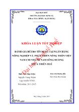 Khóa luận Đánh giá rủi ro tín dụng tại ngân hàng nông nghiệp và phát triển nông thôn Việt Nam chi nhánh nam sông Hương thừa thiên Huế