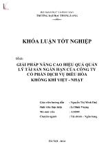 Khóa luận Giải pháp nâng cao hiệu quả quản lý tài sản ngắn hạn của công ty cổ phần dịch vụ điều hõa không khí Việt - Nhật