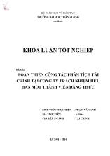 Khóa luận Hoàn thiện công tác phân tích tài chính tại công ty trách nhiệm hữu hạn một thành viên Đăng Thực