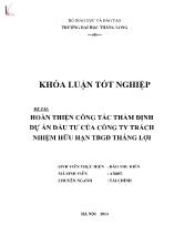 Khóa luận Hoàn thiện công tác thẩm định dự án đầu tư của công ty trách nhiệm hữu hạn TBGD Thắng Lợi