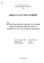 Khóa luận Kế toán doanh thu, chi phí và xác định kết quả kinh doanh tại công ty cổ phần tư vấn và xây dựng Việt Hung