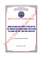 Khóa luận Nâng cao hiệu quả quản lý thuế giá trị gia tăng đối với doanh nghiệp vừa và nhỏ tại thành phố Huế, tỉnh thừa thiên Huế