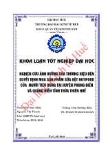 Khóa luận Nghiên cứu ảnh hưởng của thương hiệu đến quyết định mua sản phẩm sữa bột nutifood của người tiêu dùng tại huyện Phong điền và quảng điền tỉnh thừa thiên Huế