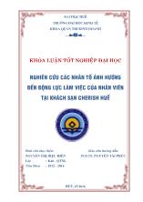 Khóa luận Nghiên cứu các nhân tố ânh hưởng đến động lực làm việc của nhân viên tại khách sạn cherish Huế