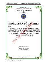 Khóa luận Nghiên cứu các nhân tố ảnh hưởng đến quyết định lựa chọn dịch vụ tiền gửi tiết kiệm của khách hàng cá nhân tại ngân hàng thương mại cổ phần đầu tư và phát triển chi nhánh Huế