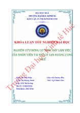 Khóa luận Nghiên cứu động cơ thúc đẩy làm việc của nhân viên tại khách sạn Hoàng Cung - Huế