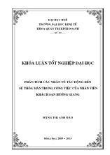 Khóa luận Phân tích các nhân tố tác động đến sự thỏa mãn trong công việc của nhân viên khách sạn Hương Giang