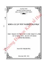 Khóa luận Thực trạng về việc làm và thu nhập của phụ nữ xã định liên – Huyện Yên định tỉnh Thanh HóaH