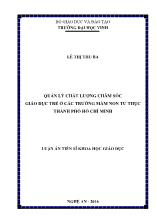 Luận án Quản lý chất lượng chăm sóc giáo dục trẻ ở các trường mầm non tư thục thành phố Hồ Chí Minh