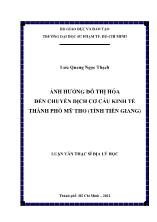 Luận văn Ảnh hưởng đô thị hóa đến chuyển dịch cơ cấu kinh tế thành phố Mỹ Tho (tỉnh Tiền Giang)