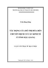 Luận văn Tác động của đô thị hóa đến chuyển dịch cơ cấu kinh tế ở tỉnh Hậu Giang