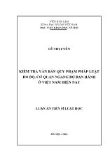 Luận văn Vấn đề nghiên cứu của luận án kiểm tra văn bản quy phạm pháp luật do bộ, cơ quan ngang bộ ban hành ở Việt Nam hiện nay