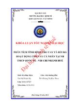 Phân tích tình hình cho vay và rủi ro hoạt động cho vay cá nhân tại ngân hàng thương mại cổ phần quốc tế - Vib chi nhánh Huế