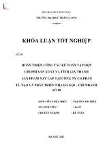 Khóa luận Hoàn thiện công tác kế toán tập hợp chi phí sản xuất và tính giá thành sản phẩm xây lắp tại Công ty cổ phần tu tạo và phát triển nhà Hà Nội – chi nhánh số 18