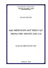 Luận án Đặc điểm ngôn ngữ nhân vật trong tiểu thuyết Chu Lai