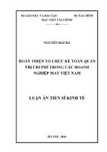 Luận án Hoàn thiện tổ chức kế toán quản trị chi phí trong các doanh nghiệp may Việt Nam