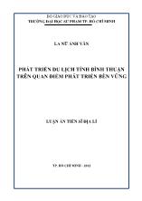 Luận án Phát triển du lịch tỉnh Bình Thuận trên quan điểm phát triển bền vững