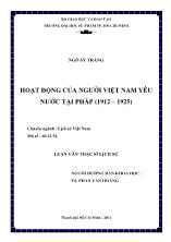 Luận văn Hoạt động của người Việt Nam yêu nước tại Pháp (1912 – 1925)