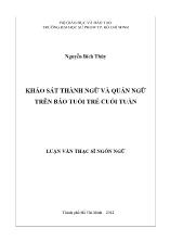 Luận văn Khảo sát thành ngữ và quán ngữ trên báo tuổi trẻ cuối tuần