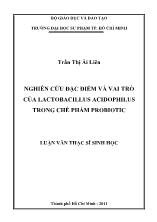 Luận văn Nghiên cứu đặc điểm và vai trò của Lactobacillus Acidophilus trong chế phẩm Probiotic