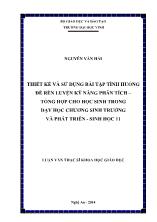 Luận văn Thiết kế và sử dụng bài tập tình huống để rèn luyện kỹ năng phân tích – tổng hợp cho học sinh trong dạy học chương Sinh trưởng và phát triển - Sinh học 11