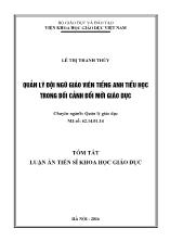 [Tóm tắt] Luận án Quản lý đội ngũ giáo viên tiếng Anh tiểu học trong bối cảnh đổi mới giáo dục