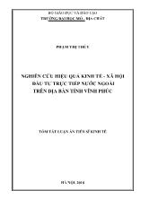 Luận án Nghiên cứu hiệu quả kinh tế - Xã hội đầu tư trực tiếp nước ngoài tại địa bàn tỉnh Vĩnh Phúc