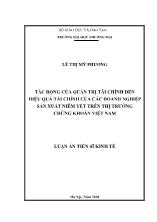 Luận án Tác động của quản trị tài chính đến hiệu quả tài chính của các doanh nghiệp sản xuất niêm yết trên thị trường chứng khoán Việt Nam