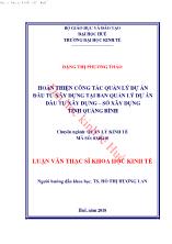 Luận văn Hoàn thiện công tác quản lý dự án đầu tư xây dựng tại ban quản lý dự án đầu tư xây dựng – Sở xây dựng tỉnh Quảng Bình