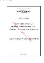 Luận văn Hoàn thiện công tác quản lý ngân sách nhà nước ở huyện Vĩnh linh, tỉnh Quảng Trị