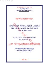 Luận văn Hoàn thiện công tác quản lý thuế thu nhập cá nhân tại cục thuế tỉnh Quảng bình