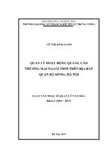 Luận văn Quản lý hoạt động quảng cáo thương mại ngoài trời trên địa bàn quận Hà đông, Hà Nội