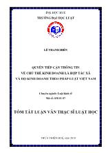 Luận văn Quyền tiếp cận thông tin về chủ thể kinh doanh là hợp tác xã và hộ kinh doanh theo pháp luật Việt Nam