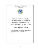 Khóa luận Nhu cầu sử dụng tài liệu chuyên ngành của sinh viên khoa thư viện thông tin trường đại học văn hóa Hà Nội