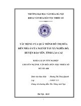 Khóa luận Tác động của quá trình đô thị hóa đến nhà ở của người Tày xã Nghĩa đô, huyện Bảo yên, tỉnh Lào Cai